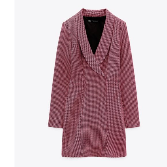 ZARA PINK & BLACK FULLY LINED HOUNDSTOOTH BLAZER DRESS - Picture 2 of 15
